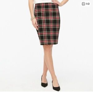 J. Crew Red and Black Tartan Plaid Pencil Skirt